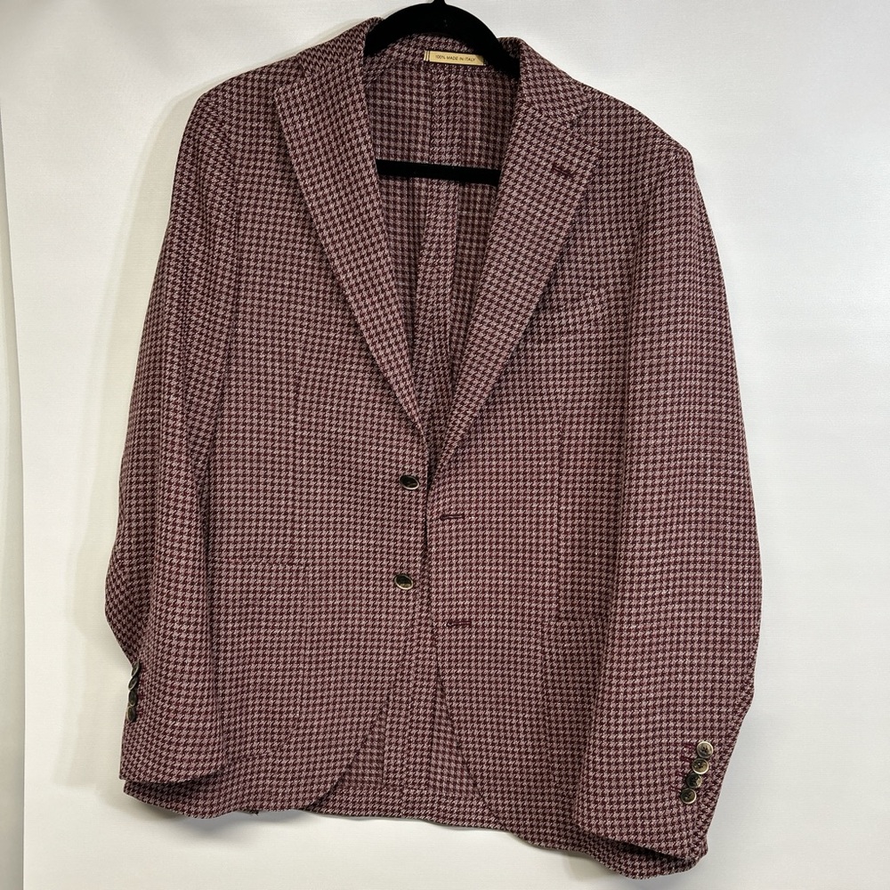 Men's Classic Houndstooth Blazer - Burgundy and Black